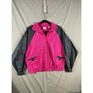 Spalding Windbreaker Jacket Women Large Pink Grey Full Zip Vintage 90s Retro